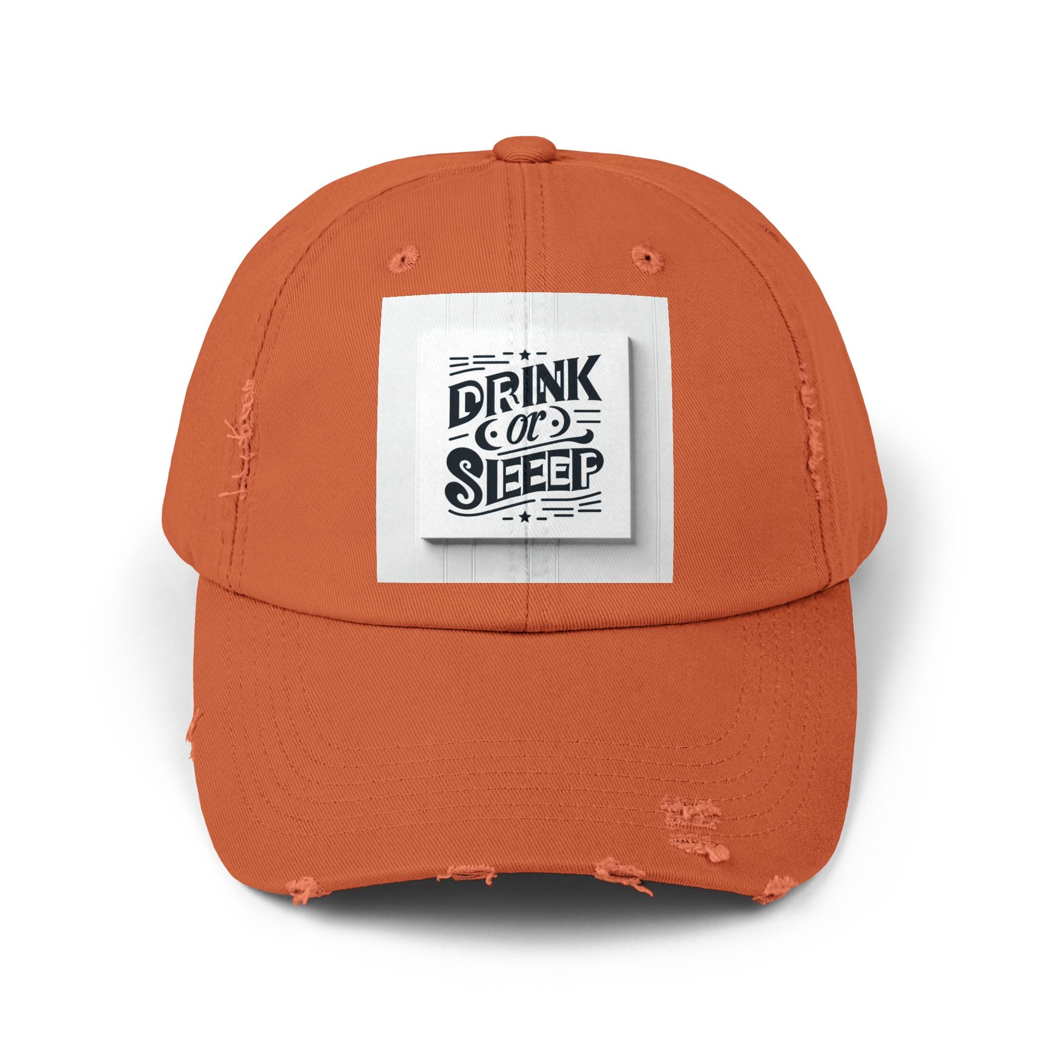 Unisex Distressed Cap with Drink or Sleep Design, Casual Hat for Relaxation, Gift for Coffee Lovers, Perfect for Festivals, Summer Outings