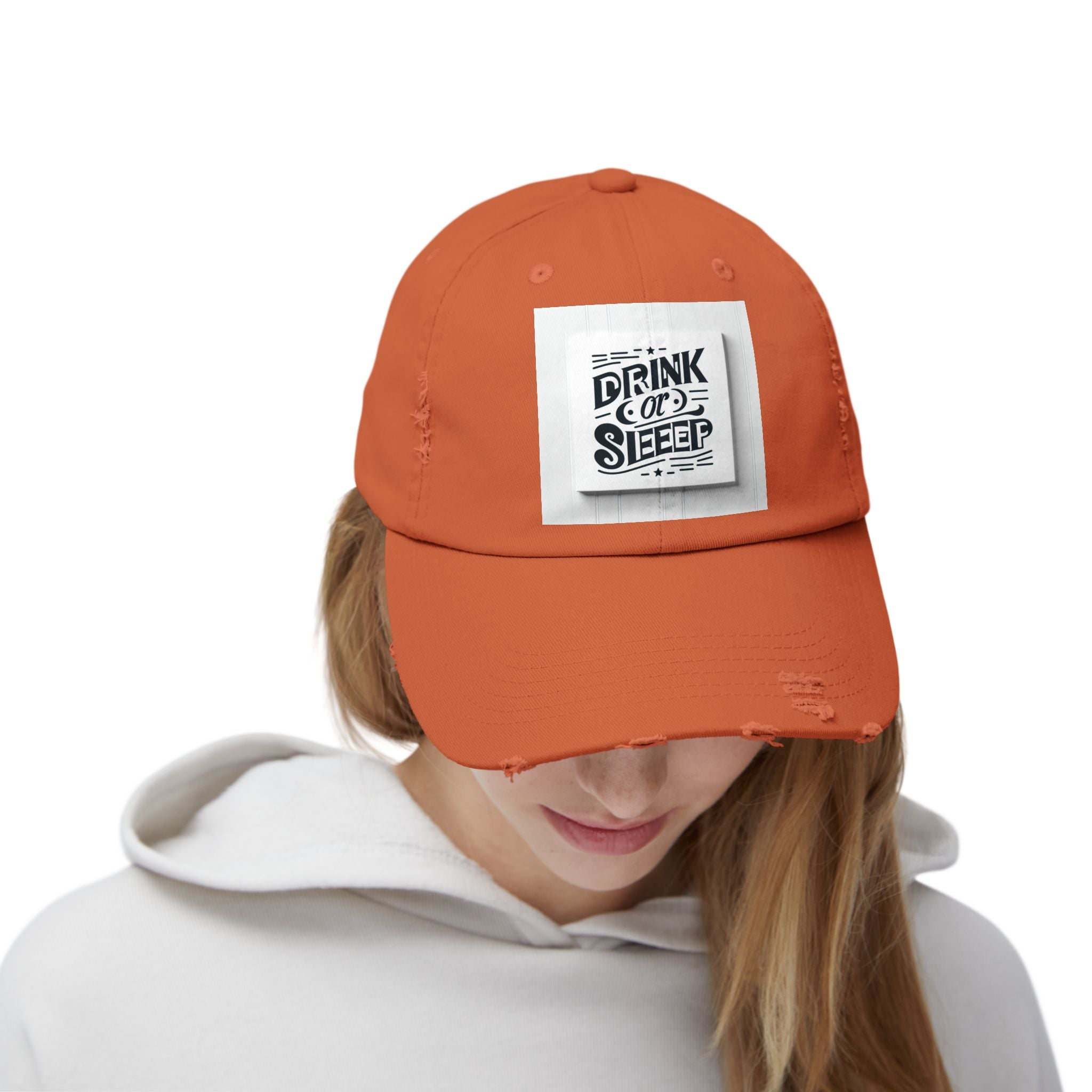 Unisex Distressed Cap with Drink or Sleep Design, Casual Hat for Relaxation, Gift for Coffee Lovers, Perfect for Festivals, Summer Outings