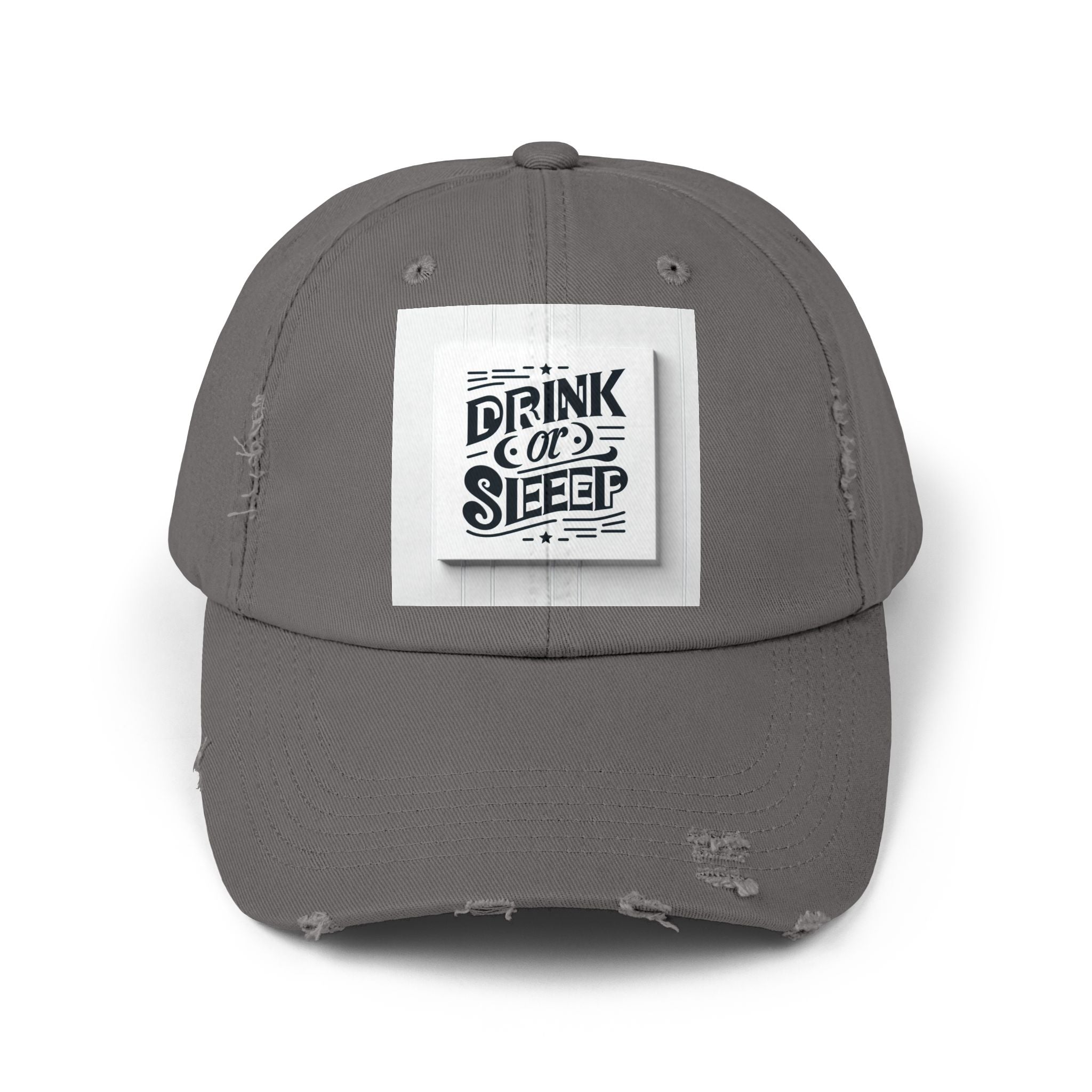 Unisex Distressed Cap with Drink or Sleep Design, Casual Hat for Relaxation, Gift for Coffee Lovers, Perfect for Festivals, Summer Outings