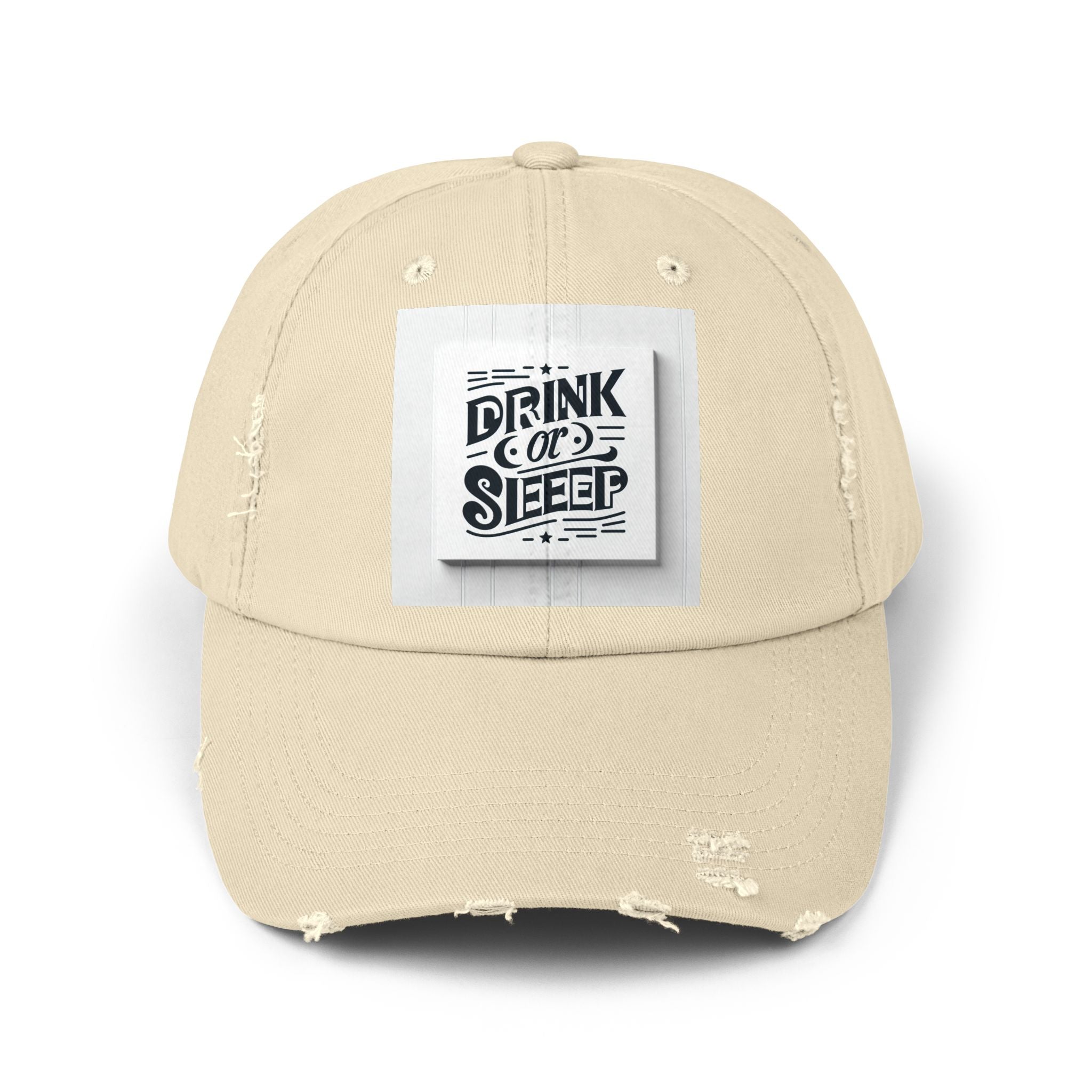 Unisex Distressed Cap with Drink or Sleep Design, Casual Hat for Relaxation, Gift for Coffee Lovers, Perfect for Festivals, Summer Outings