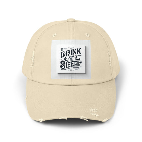 Unisex Distressed Cap with Drink or Sleep Design, Casual Hat for Relaxation, Gift for Coffee Lovers, Perfect for Festivals, Summer Outings