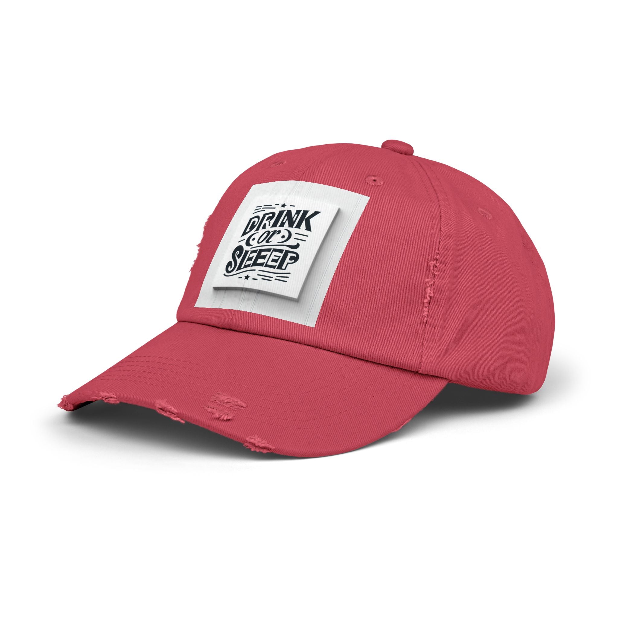 Unisex Distressed Cap with Drink or Sleep Design, Casual Hat for Relaxation, Gift for Coffee Lovers, Perfect for Festivals, Summer Outings