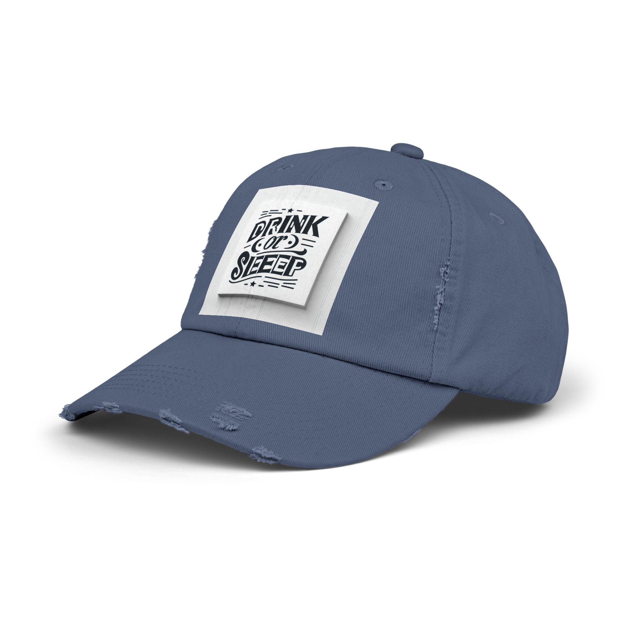 Unisex Distressed Cap with Drink or Sleep Design, Casual Hat for Relaxation, Gift for Coffee Lovers, Perfect for Festivals, Summer Outings