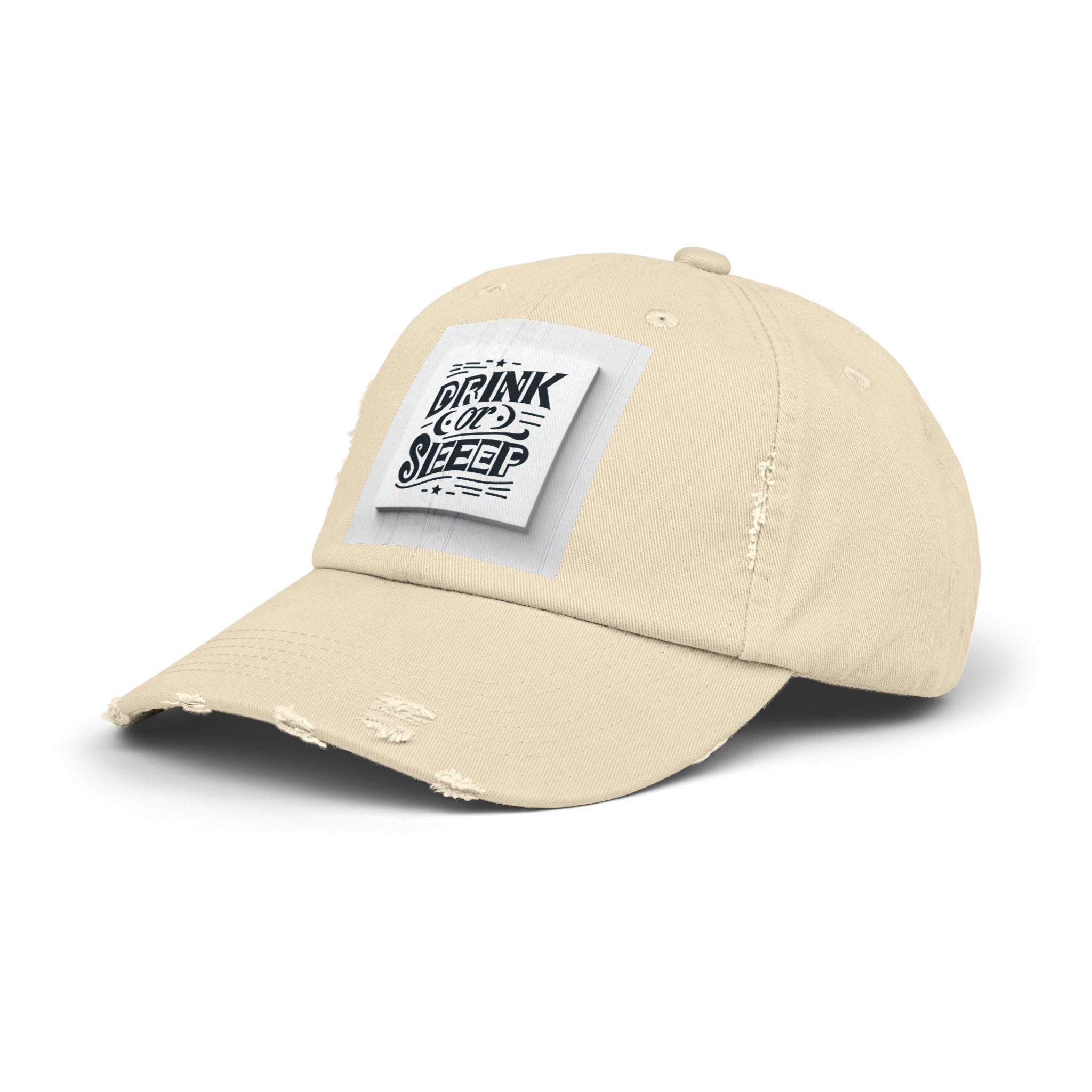 Unisex Distressed Cap with Drink or Sleep Design, Casual Hat for Relaxation, Gift for Coffee Lovers, Perfect for Festivals, Summer Outings