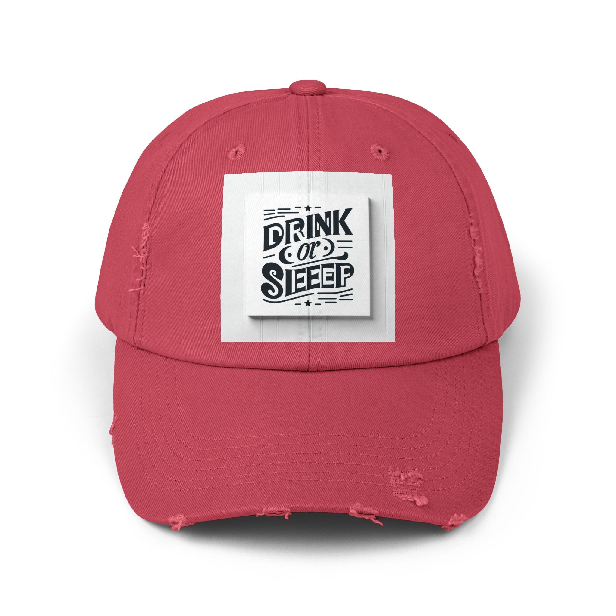 Unisex Distressed Cap with Drink or Sleep Design, Casual Hat for Relaxation, Gift for Coffee Lovers, Perfect for Festivals, Summer Outings