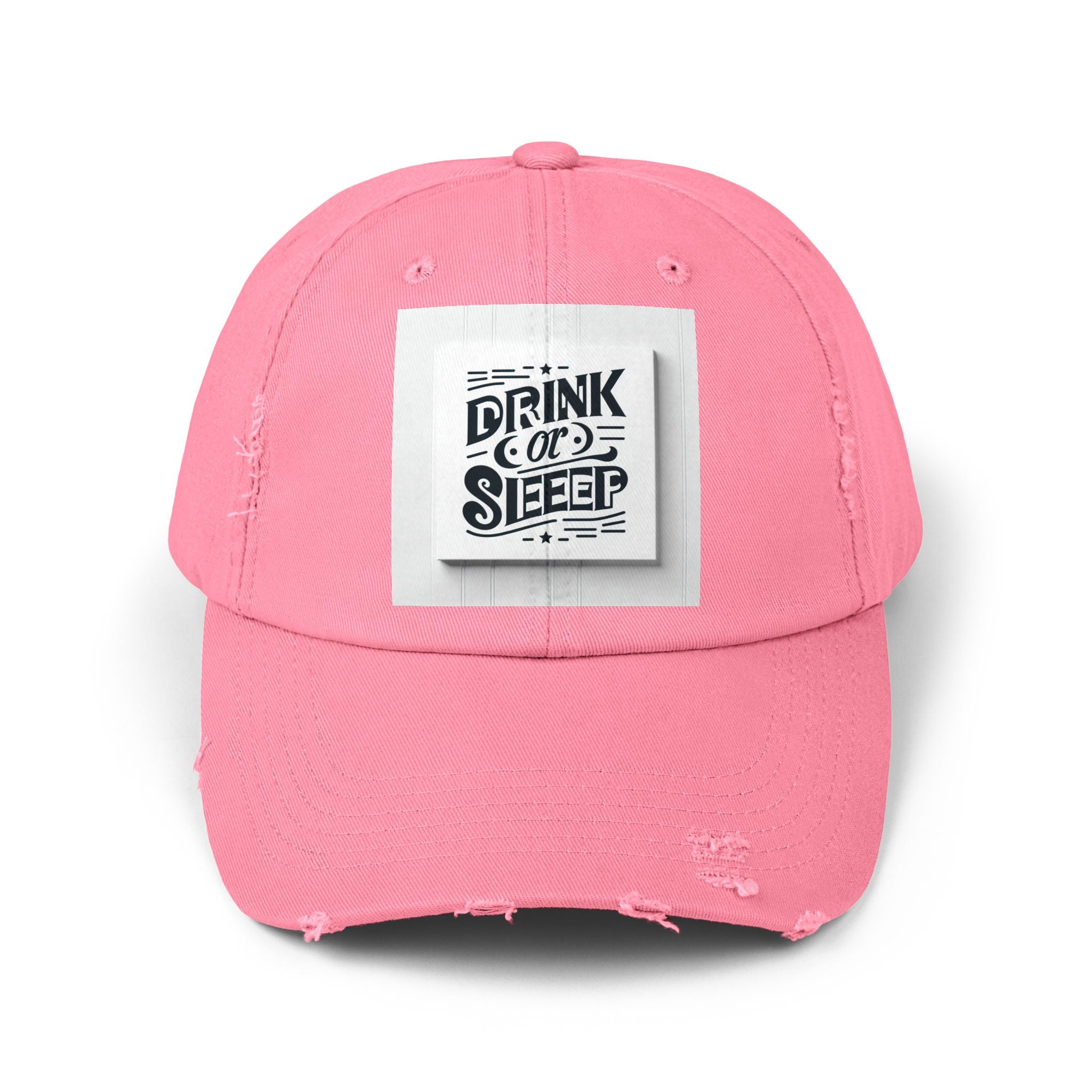 Unisex Distressed Cap with Drink or Sleep Design, Casual Hat for Relaxation, Gift for Coffee Lovers, Perfect for Festivals, Summer Outings
