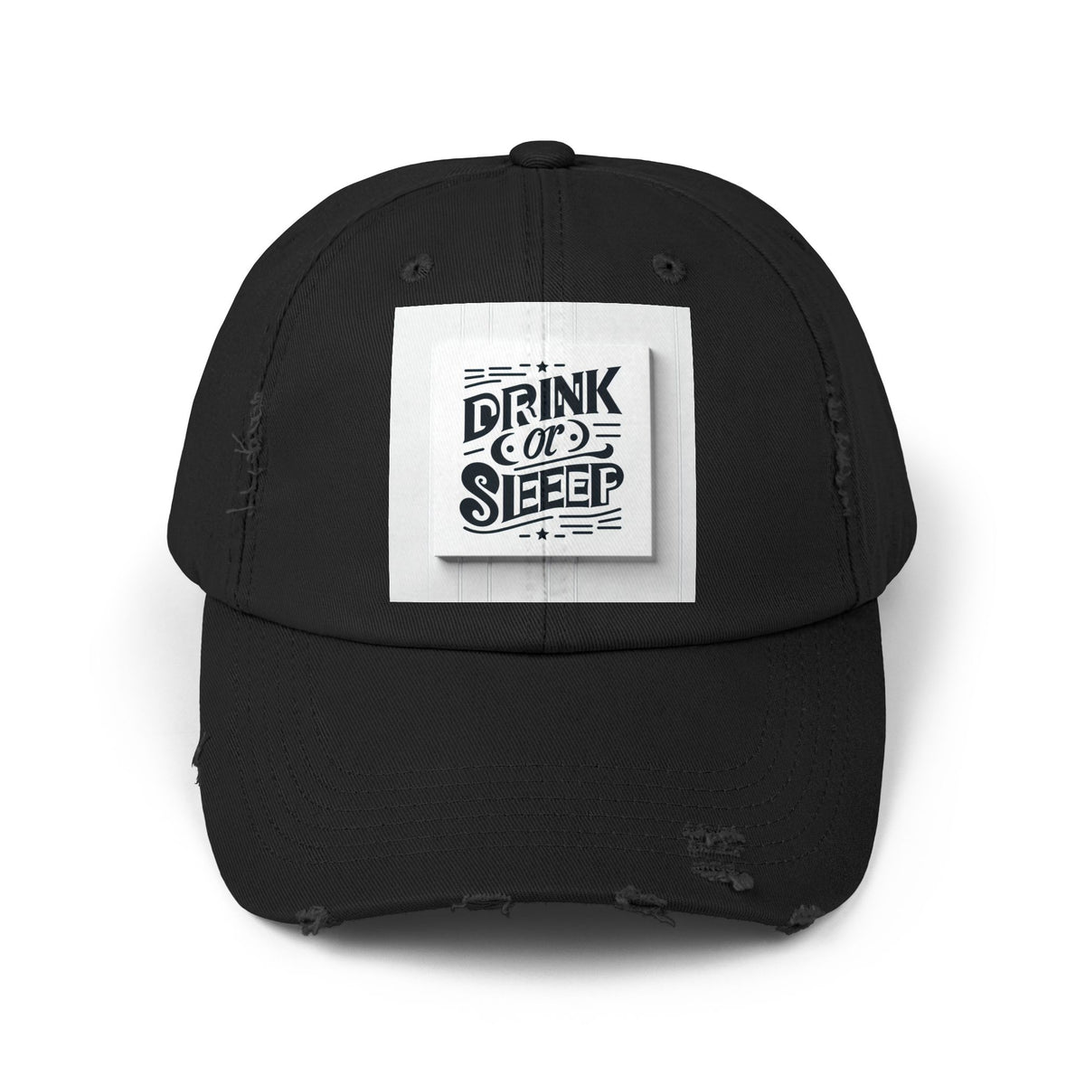 Unisex Distressed Cap with Drink or Sleep Design, Casual Hat for Relaxation, Gift for Coffee Lovers, Perfect for Festivals, Summer Outings