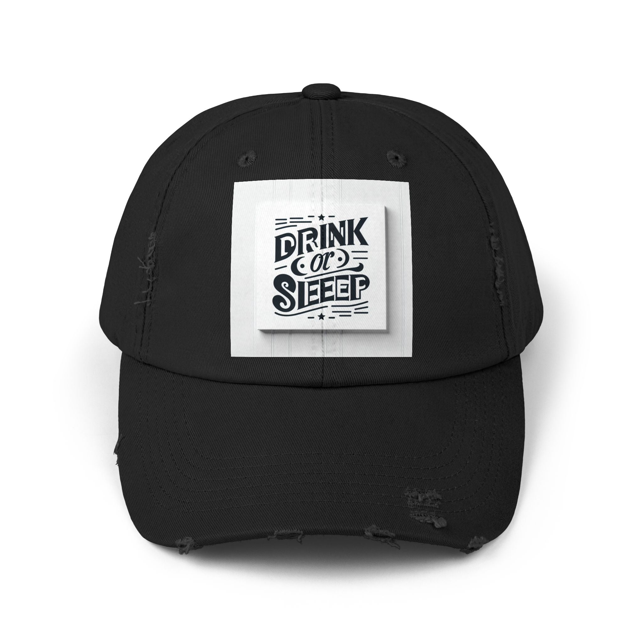 Unisex Distressed Cap with Drink or Sleep Design, Casual Hat for Relaxation, Gift for Coffee Lovers, Perfect for Festivals, Summer Outings