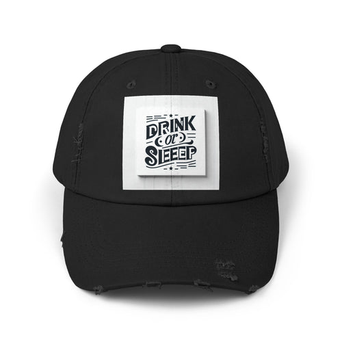 Unisex Distressed Cap with Drink or Sleep Design, Casual Hat for Relaxation, Gift for Coffee Lovers, Perfect for Festivals, Summer Outings