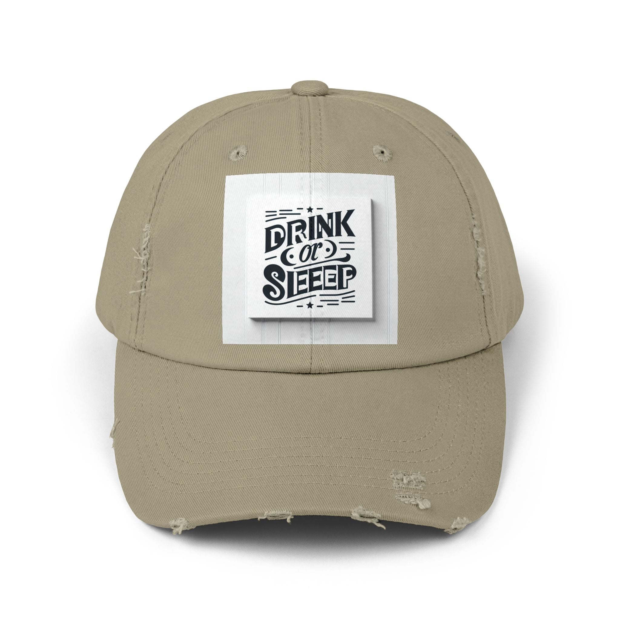 Unisex Distressed Cap with Drink or Sleep Design, Casual Hat for Relaxation, Gift for Coffee Lovers, Perfect for Festivals, Summer Outings