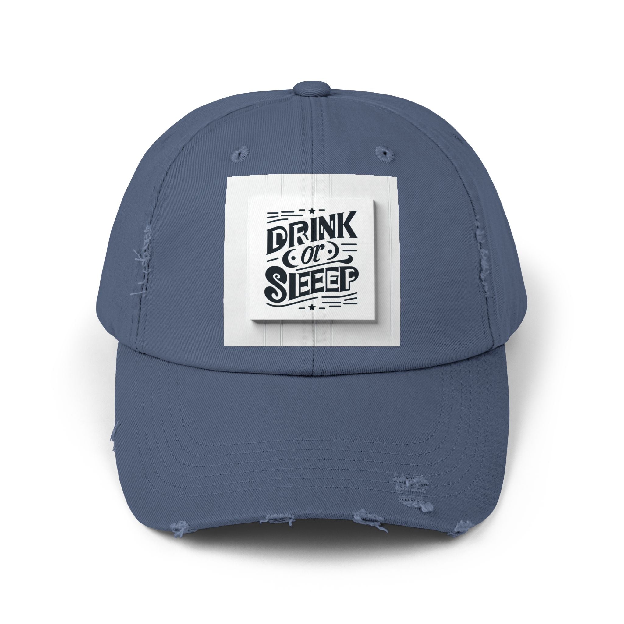 Unisex Distressed Cap with Drink or Sleep Design, Casual Hat for Relaxation, Gift for Coffee Lovers, Perfect for Festivals, Summer Outings
