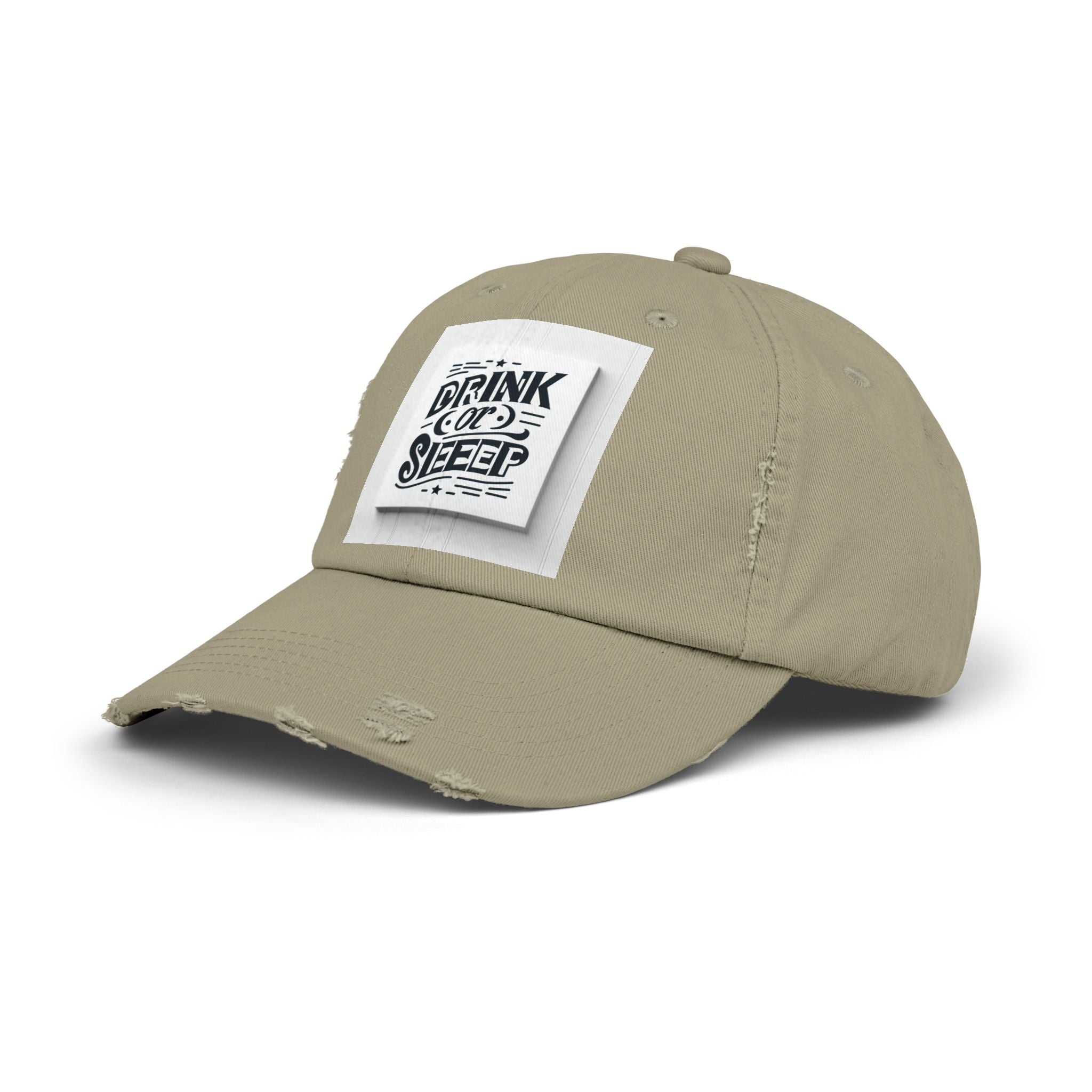 Unisex Distressed Cap with Drink or Sleep Design, Casual Hat for Relaxation, Gift for Coffee Lovers, Perfect for Festivals, Summer Outings
